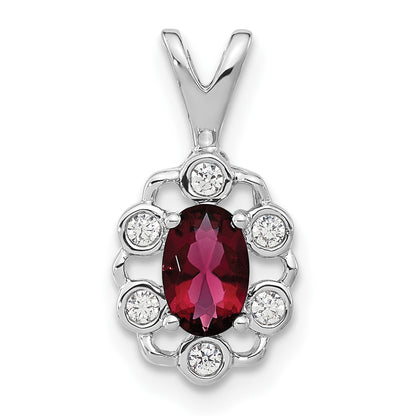 14k White Gold 1/10 Ct. Lab Grown Diamond VS/SI+ G+ and Lab Created Ruby Pendant