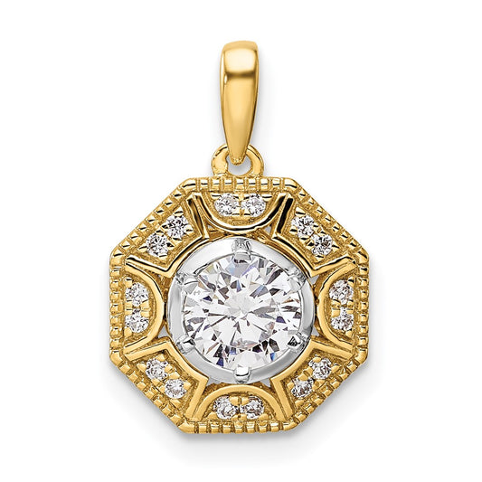 14K Two Tone 3/4 Carat Lab Grown Diamond Vs/Si+ G+ Octogon Halo Pendant