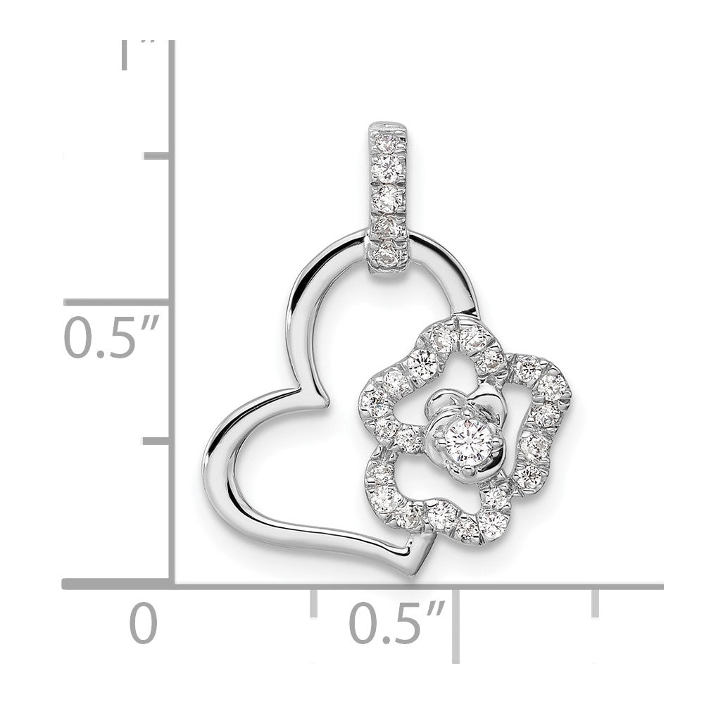 14k White Gold 1/5 Ct. Lab Grown Diamond VS/SI+ G+ Flower on Heart Pendant