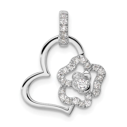 14k White Gold 1/5 Ct. Lab Grown Diamond VS/SI+ G+ Flower on Heart Pendant