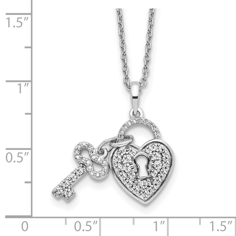 14k White Gold 1/2 Ct. Lab Grown Diamond VS/SI+ G+ 18 inch Heart Lock and Key Pendant Necklace