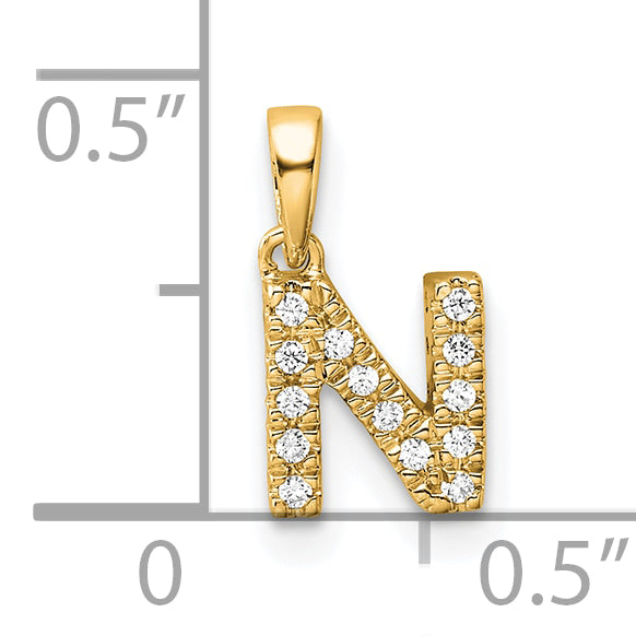10K Yellow Gold 10K Diamond Letter N Initial With Bail Pendant