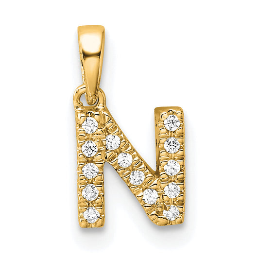 10K Yellow Gold 10K Diamond Letter N Initial With Bail Pendant