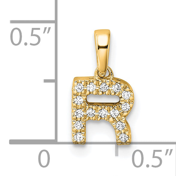10K Yellow Gold 10K Diamond Letter R Initial With Bail Pendant
