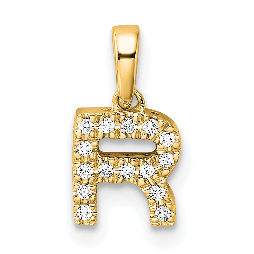 10K Yellow Gold 10K Diamond Letter R Initial With Bail Pendant