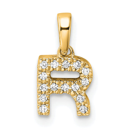 10K Yellow Gold 10K Diamond Letter R Initial With Bail Pendant