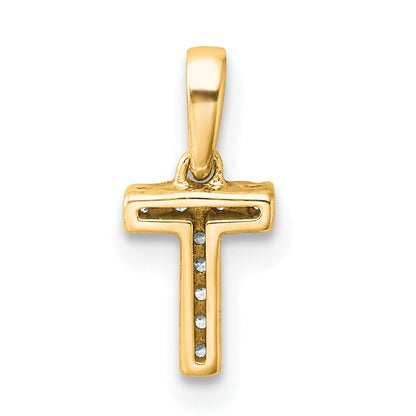 10K Yellow Gold 10K Diamond Letter T Initial With Bail Pendant