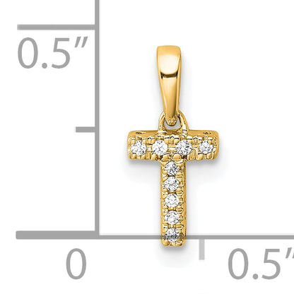 10K Yellow Gold 10K Diamond Letter T Initial With Bail Pendant