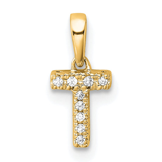 10K Yellow Gold 10K Diamond Letter T Initial With Bail Pendant