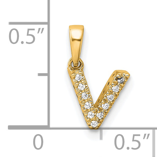 10K Yellow Gold 10K Diamond Letter V Initial With Bail Pendant