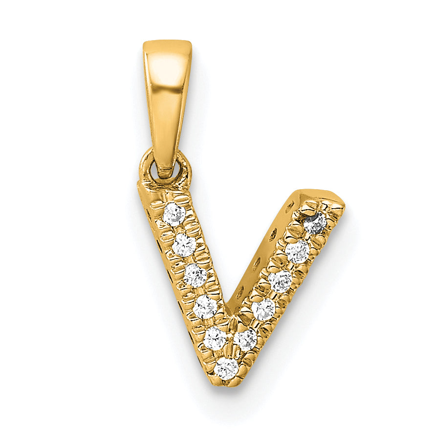 10K Yellow Gold 10K Diamond Letter V Initial With Bail Pendant