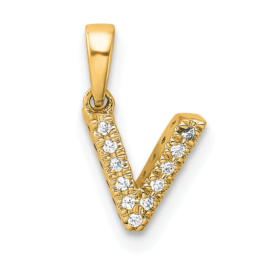 10K Yellow Gold 10K Diamond Letter V Initial With Bail Pendant