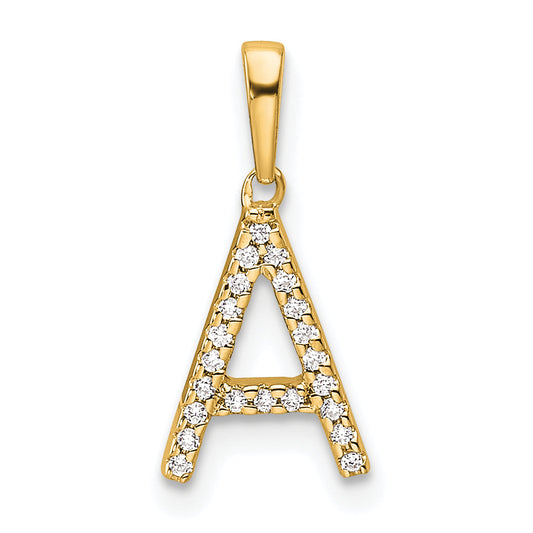 10K Yellow Gold 10K Diamond Letter A Initial Pendant