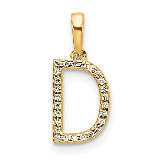 10K Yellow Gold 10K Diamond Letter D Initial Pendant