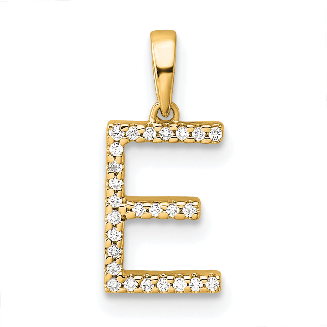 10K Yellow Gold 10K Diamond Letter E Initial Pendant