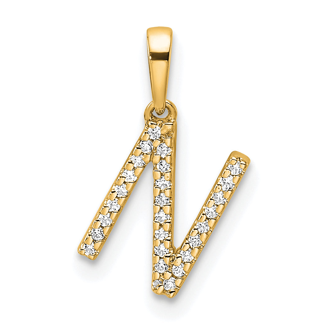 10K Yellow Gold 10K Diamond Letter N Initial Pendant
