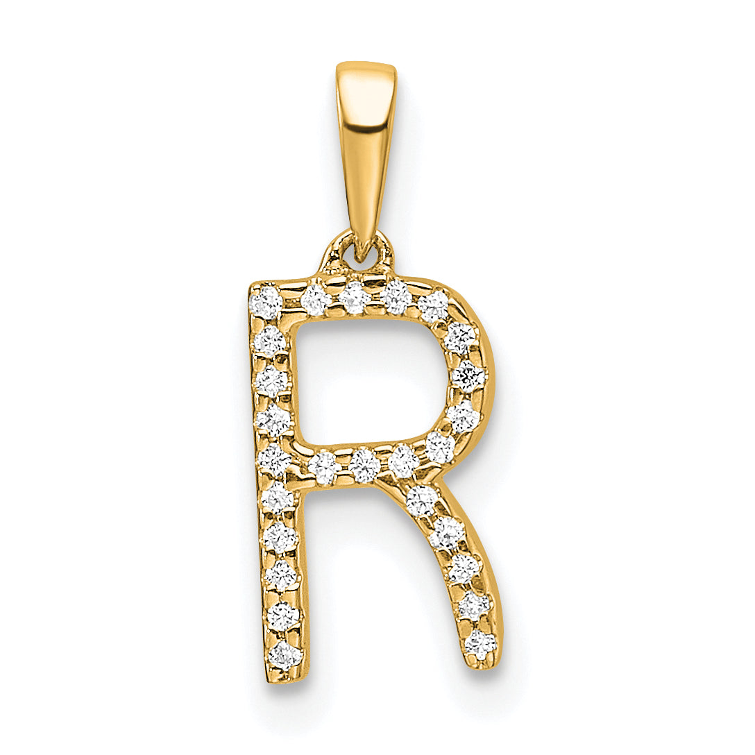 10K Yellow Gold 10K Diamond Letter R Initial Pendant