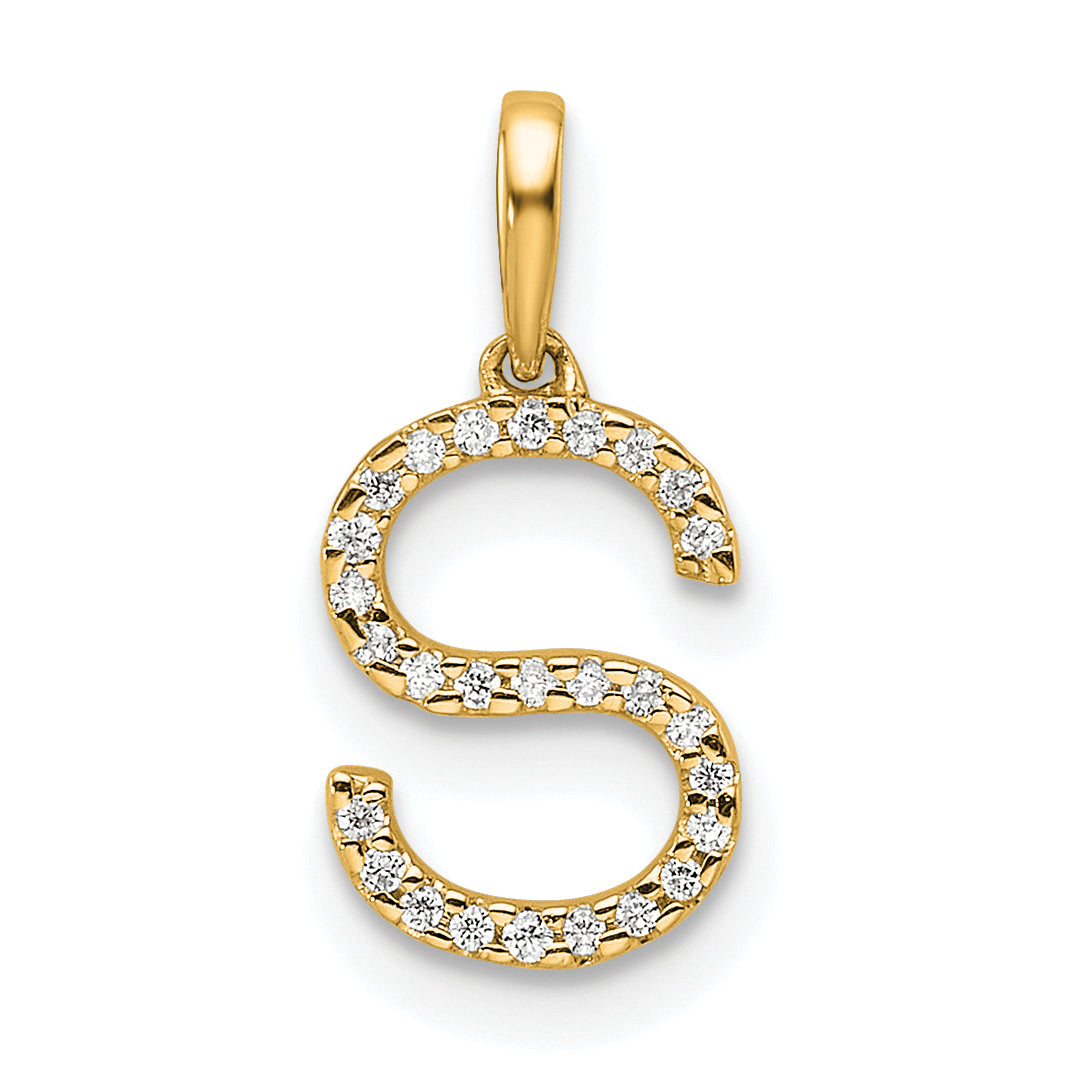 10K Yellow Gold 10K Diamond Letter S Initial Pendant