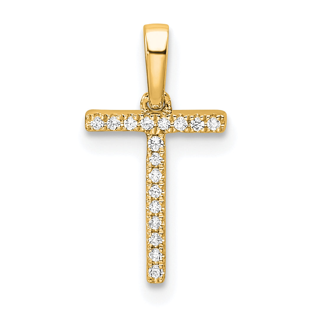 10K Yellow Gold 10K Diamond Letter T Initial Pendant