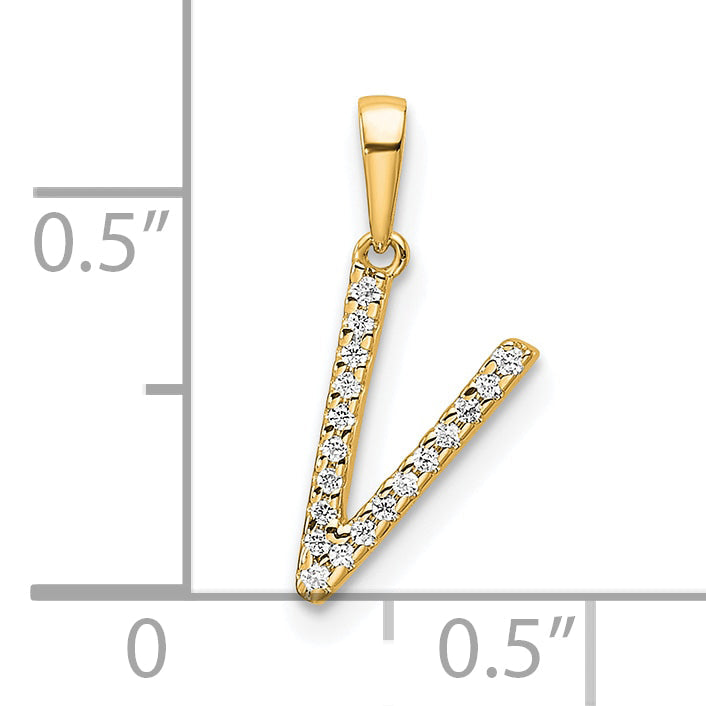 10K Yellow Gold 10K Diamond Letter V Initial Pendant