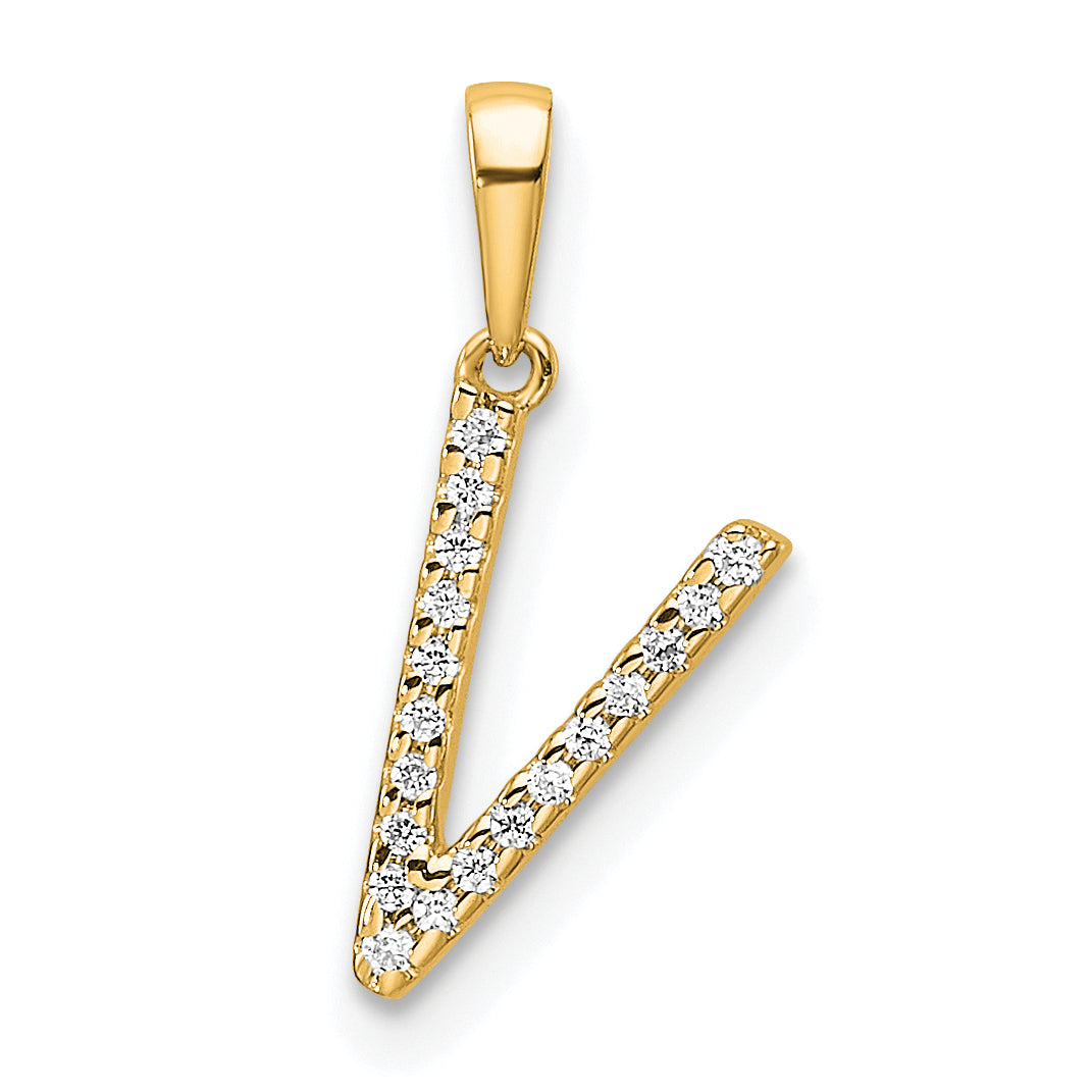 10K Yellow Gold 10K Diamond Letter V Initial Pendant