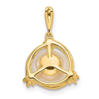 14k Yellow Gold 1/8 Ct. Lab Grown Diamond VS/SI+ G+ and 8.00 mm Round Freshwater Cultured Pearl Pendant