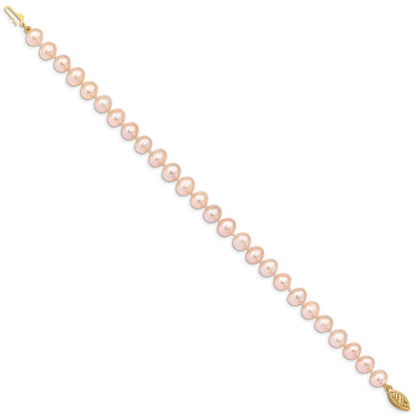 7.5 Inch 14K 7-8mm Pink Near Round Freshwater Cultured Pearl Bracelet