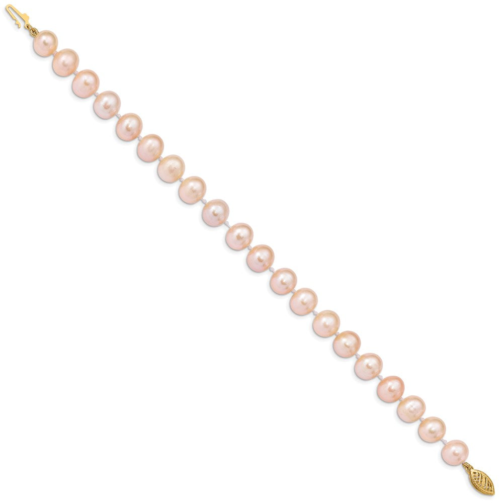 7.5 Inch 14K 8-9mm Pink Near Round Freshwater Cultured Pearl Bracelet