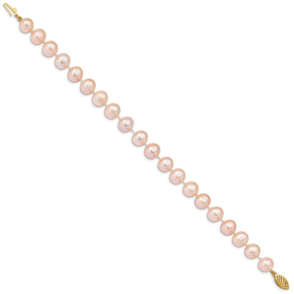 7.5 Inch 14K 8-9mm Pink Near Round Freshwater Cultured Pearl Bracelet