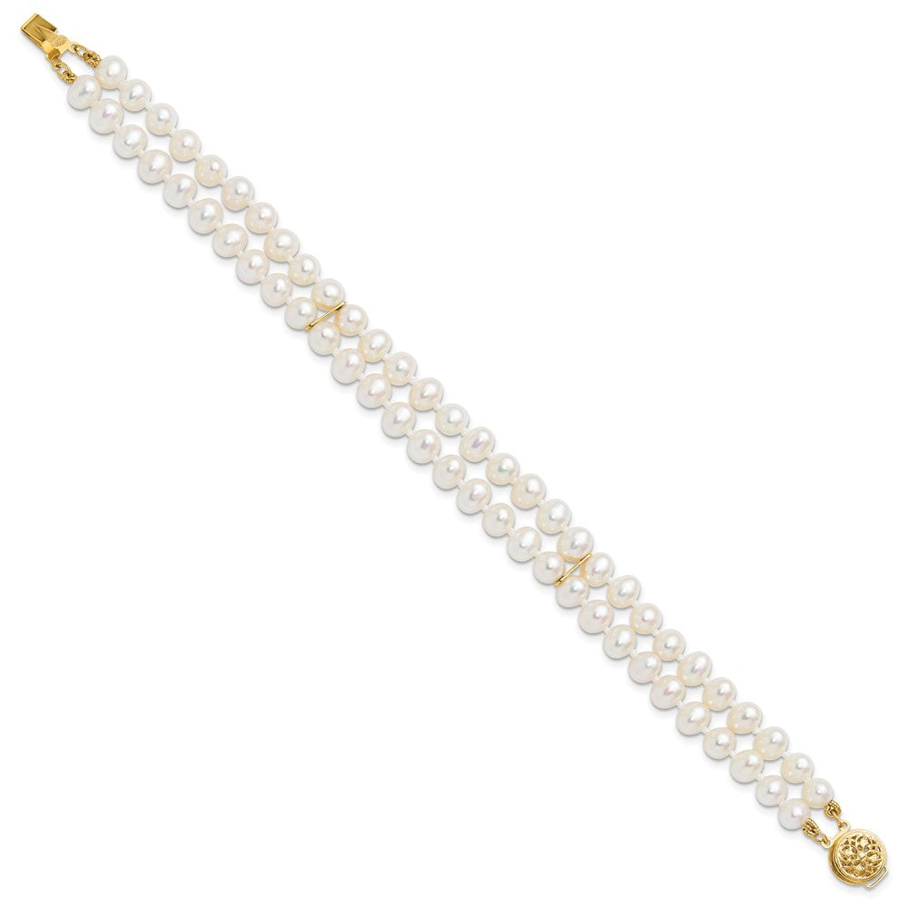 7.5 Inch 14K 5-6mm White Near Round Fw Cultured Pearl 2-Strand Bracelet