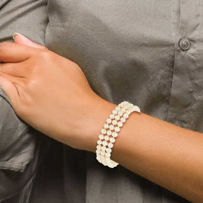 7.5 Inch 14K 5-6mm White Near Round Fw Cultured Pearl 3-Strand Bracelet