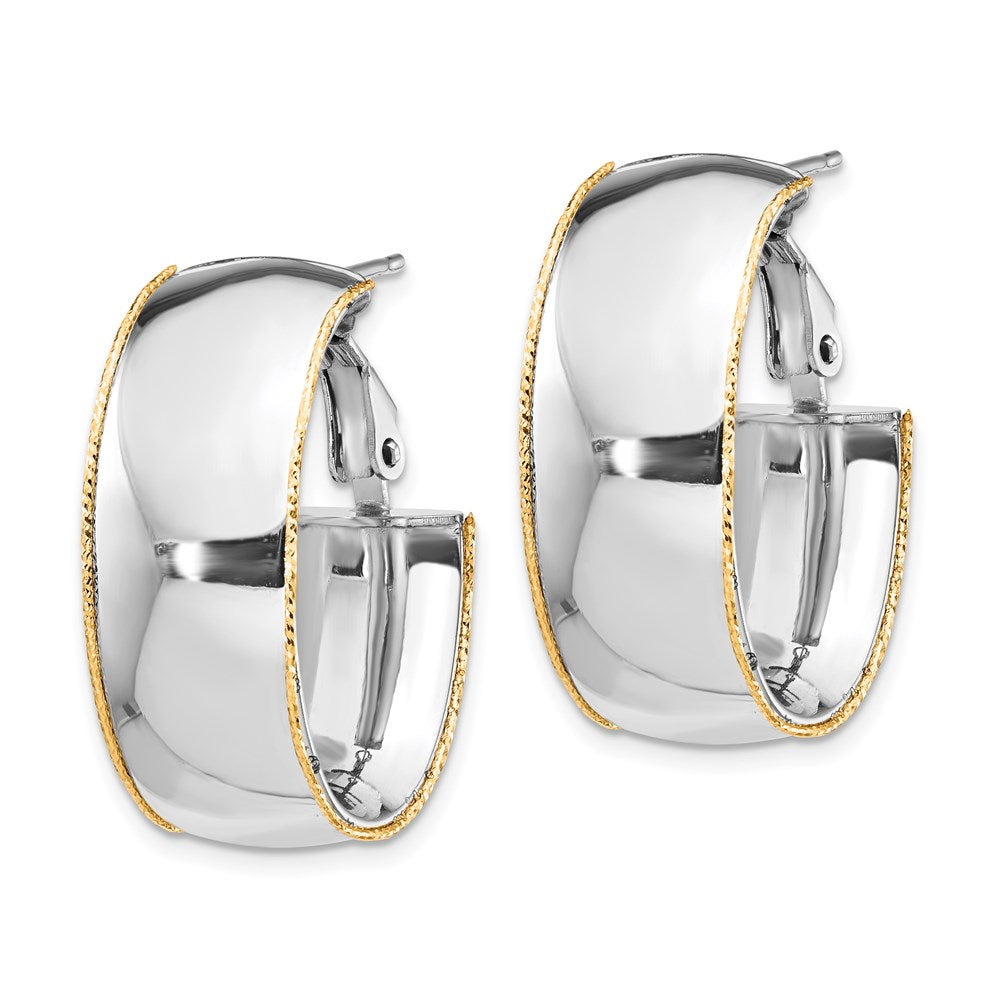 14K Two-Tone Wg 9.5mm Polished With Yg D/C Wire Accent Oval Hoop Earrings