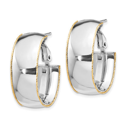 14K Two-Tone Wg 9.5mm Polished With Yg D/C Wire Accent Oval Hoop Earrings