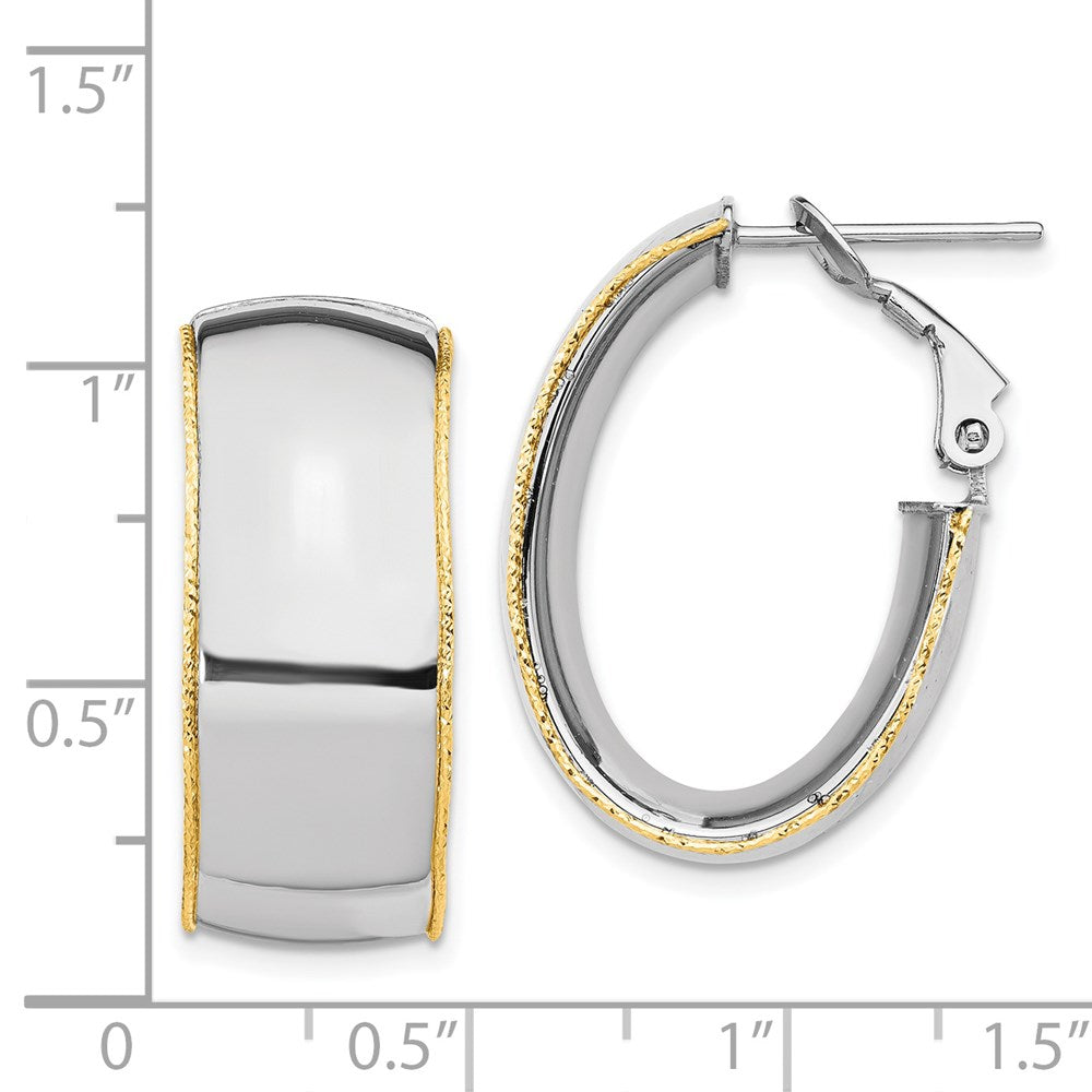 14K Two-Tone Wg 9.5mm Polished With Yg D/C Wire Accent Oval Hoop Earrings