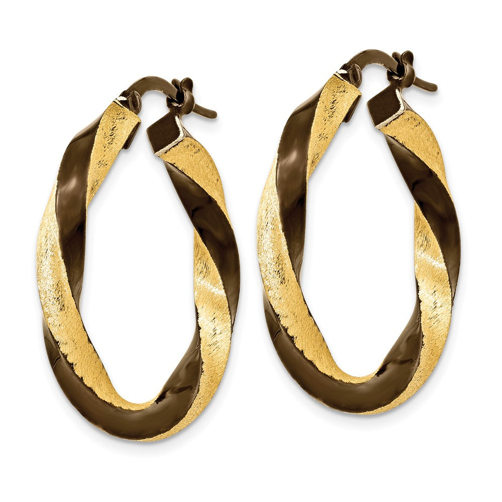 14K Yellow Gold & Brown Rhodium 3.75mm Twisted Hoop Earrings