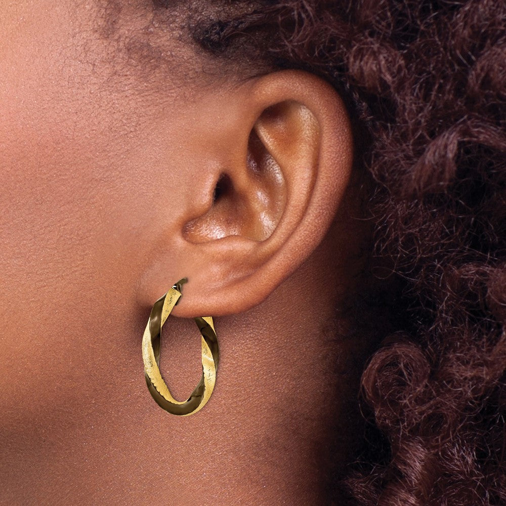 14K Yellow Gold & Brown Rhodium 3.75mm Twisted Hoop Earrings