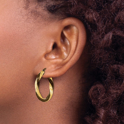 14K Yellow Gold & Brown Rhodium 3.75mm Twisted Hoop Earrings
