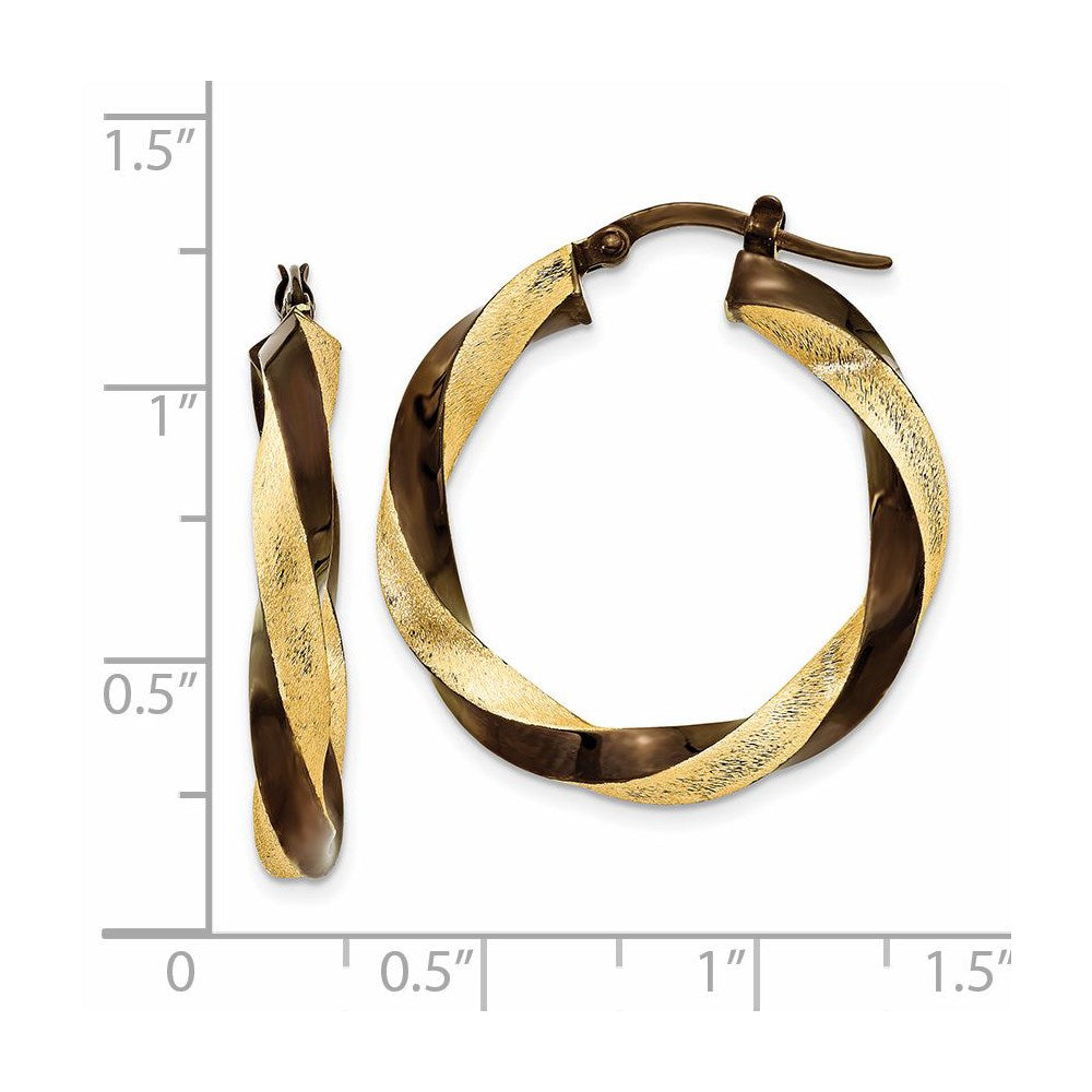 14K Yellow Gold & Brown Rhodium 3.75mm Twisted Hoop Earrings