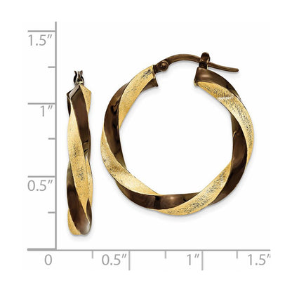 14K Yellow Gold & Brown Rhodium 3.75mm Twisted Hoop Earrings