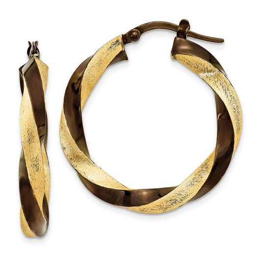 14K Yellow Gold & Brown Rhodium 3.75mm Twisted Hoop Earrings