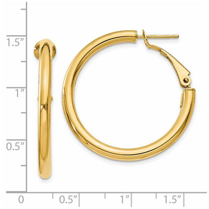 14K Yellow Gold 3X25mm Polished Round Omega Back Hoop Earrings
