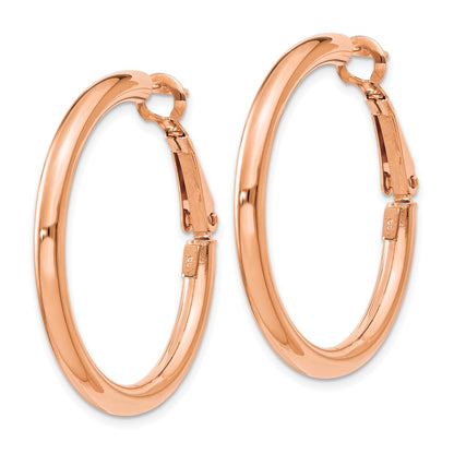 14K Rose Gold 3X25mm Polished Round Omega Back Hoop Earrings