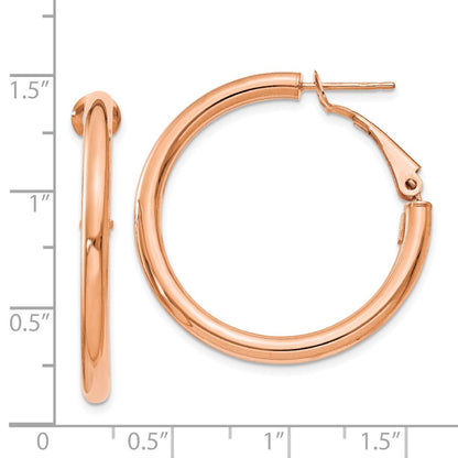 14K Rose Gold 3X25mm Polished Round Omega Back Hoop Earrings