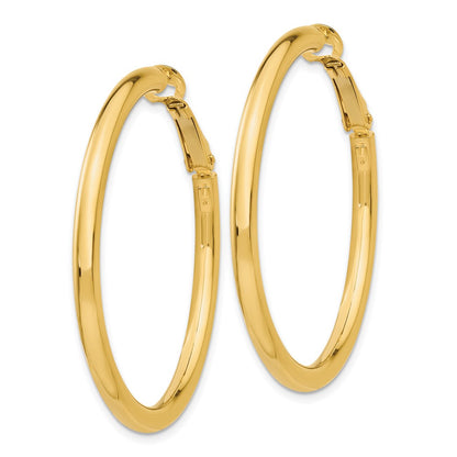 14K Yellow Gold 3X35mm Polished Round Omega Back Hoop Earrings