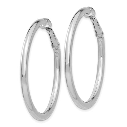 14K White Gold 3X35mm Polished Round Omega Back Hoop Earrings