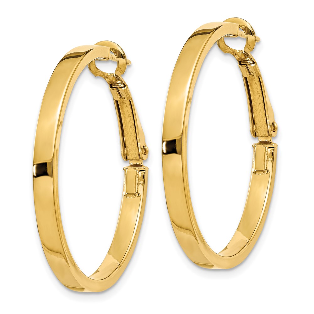 14K Yellow Gold 3X25mm Polished Square Tube Round Hoop Earrings