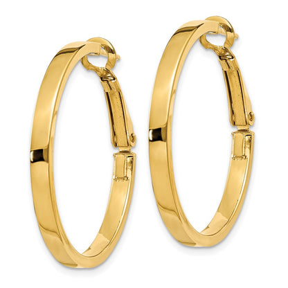 14K Yellow Gold 3X25mm Polished Square Tube Round Hoop Earrings