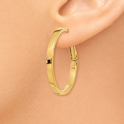 14K Yellow Gold 3X25mm Polished Square Tube Round Hoop Earrings