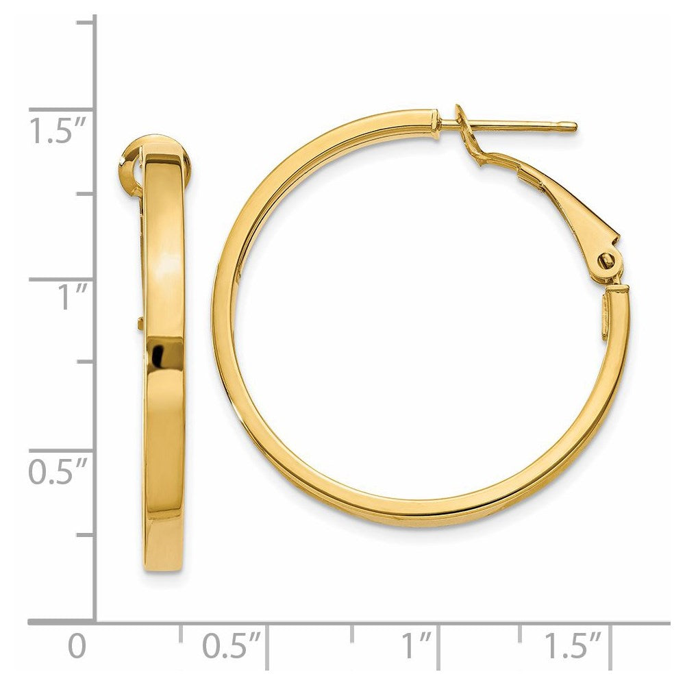 14K Yellow Gold 3X25mm Polished Square Tube Round Hoop Earrings