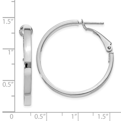 14K White Gold 3X25mm Polished Square Tube Round Hoop Earrings